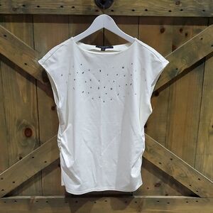 Cream Relaxed Cap Sleeve Embellished Tee